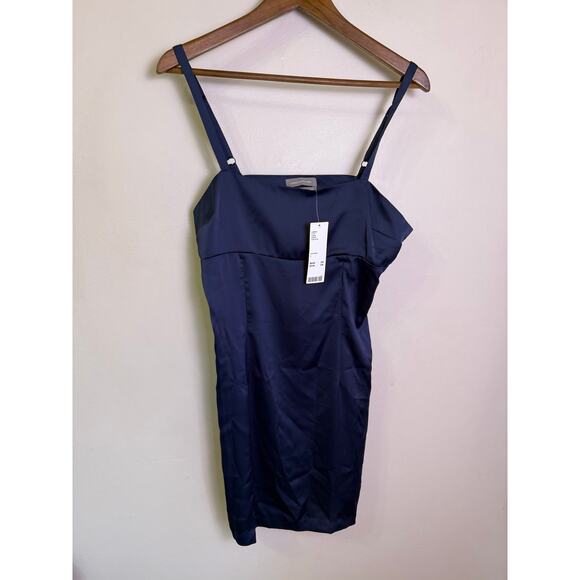 Urban Outfitters Navy Satin Mini Dress Slip L NWT Party Cocktail Holiday - Picture 2 of 4
